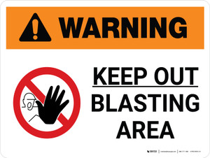 Warning: Keep Out - Blasting Area Landscape White With Icon - Wall Sign