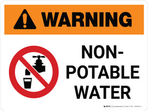 Warning: Non Potable Water Landscape White With Icon - Wall Sign