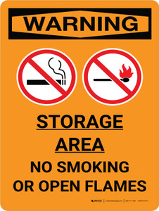 Warning: Storage Area - No Smoking Open Flame Portrait With Icon - Wall Sign
