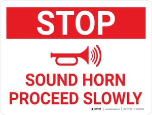 Stop Sound Horn Proceed Slowly Landscape With Icon - Wall Sign
