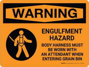 Warning: Engulfment Hazard Body Harness Must Be Worn Landscape With Icon - Wall Sign