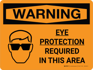 Warning: Ppe Eye Protection Required Landscape With Icon - Wall Sign