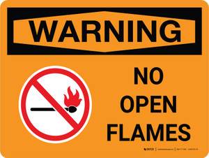 Warning: No Open Flames Landscape OSHA With Icon - Wall Sign