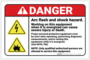 Danger: Arc Flash and Shock Hazard - Working on Equipment When Energized with Hazard Icons Landscape - Label Danger: Arc Flash and Shock Hazard - Working on Equipment When Energized with Hazard Icons Landscape - Label