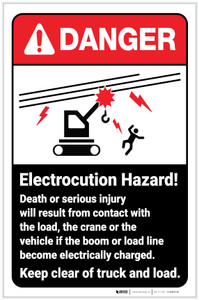 Danger: Electrocution Hazard - Keep Clear of Truck and Load ANSI with Icon Portrait - Label