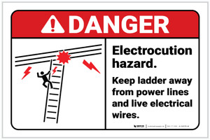 Danger: Electrocution Hazard Keep Ladder Away From Power Lines ANSI with Icon Landscape - Label