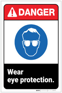 Danger: PPE Wear Eye Protection ANSI with Icon Portrait - Label