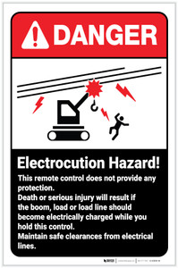 Danger: Electrocution Hazard - This Remote Control Does Not Provide Protection ANSI with Icon Portrait - Label