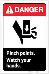 Danger: Pinch Points - Watch Your Hands ANSI with Icon Portrait - Label