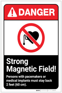 Danger: Strong Magnetic Field ANSI with Icon Portrait - Label