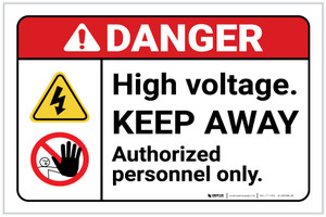 Danger: High Voltage Keep Away Authorized Personnel Only ANSI with Icons Landscape - Label