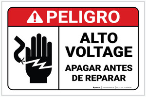 Danger: Spanish High Voltage Turn Power Off Servicing Spanish ANSI Landscape - Label