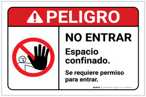 Danger: Permission is Required to Enter with Graphic Spanish ANSI Landscape - Label
