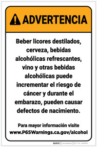 Warning: Alcoholic Beverage Exposure Spanish Prop 65 Portrait - Label