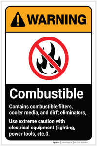 Warning: Combustible Use Extreme Caution ANSI Portrait - Label