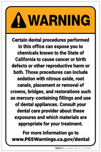 Warning: Dental Care Exposure Prop 65 Portrait - Label