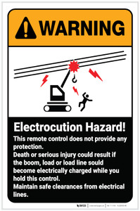 Warning: Electrocution Hazard Electrical Lines Remote Control ANSI Portrait - Label