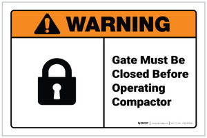Warning: Gate Must Be Closed Before Operating Compactor ANSI Landscape - Label