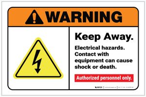 Warning: Keep Away Electrical Hazards Contact with Equipment Cause Shock ANSI Landscape - Label