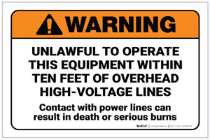 Warning: Unlawful to Operate This Equipment Within 10 Feet ANSI Landscape - Label