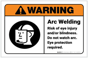 Warning: Arc Welding - Risk of Eye Injury ANSI with Icon Landscape - Label