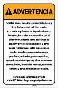 Warning: Petroleum Products Exposure Spanish Prop 65 Portrait - Label