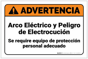 Warning: Arc Flash Shock Hazard PPE Required Spanish ANSI Landscape - Label