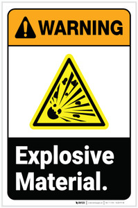 Warning: Explosive Material with Hazard Icon Portrait - Label