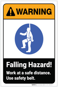 Warning: Falling Hazard Use Safety Belt Portrait - Label