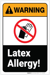 Warning: Latex Allergy with No Gloves Icon Portrait - Label