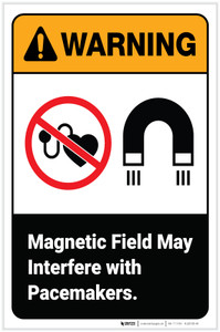 Warning: Magnetic Field May Interfere With Pacemakers with Icon Portrait - Label