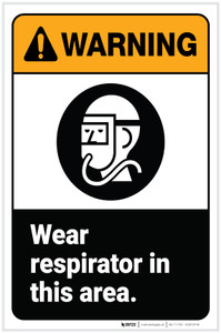 Warning: Wear Respirator in This Area with Icon Portrait - Label