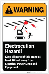 Warning: Electrocution Hazard Keep Parts Away From Crane ANSI Portrait - Label