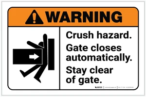 Warning: Crush Hazard - Gate Closes Automatically with Icon ANSI - Label