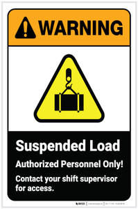 Warning: Suspended Load Authorized Personnel with Icon ANSI Portrait - Label