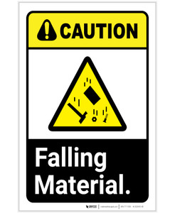 Caution: Falling Material ANSI with Hazard Icon Portrait - Label