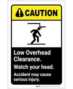 Caution: Low Overhead Clearance Watch Your Head ANSI Portrait - Label