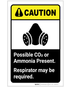 Caution: Possible Co2 Present Respirator May Required ANSI Portrait - Label