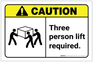 Caution: Three Person Lift Required ANSI Landscape - Label