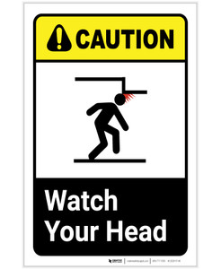 Caution: Watch Your Head ANSI Portrait - Label