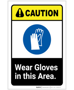 Caution: Wear Gloves In This Area ANSI Portrait - Label