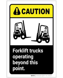 Caution: Forklift Trucks Operating Beyond Point ANSI Portrait - Label