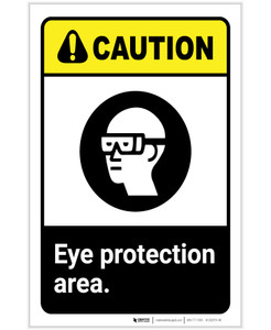 Caution: PPE Eye Protection Area With Graphic ANSI Portrait - Label