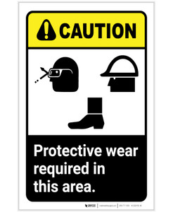Caution: PPE Wear Protective Equipment Glasses Hard Hat Shoes Portrait - Label