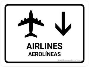 Airlines With Down Arrow White Bilingual Spanish Landscape - Wall Sign