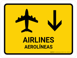 Airlines With Down Arrow Yellow Bilingual Spanish Landscape - Wall Sign