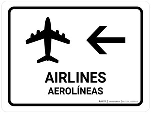 Airlines With Left Arrow White Bilingual Spanish Landscape - Wall Sign