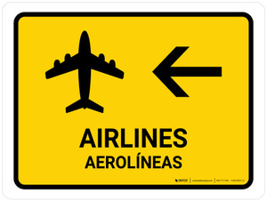 Airlines With Left Arrow Yellow Bilingual Landscape - Wall Sign