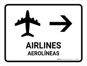 Airlines With Right Arrow White Bilingual Spanish Landscape - Wall Sign