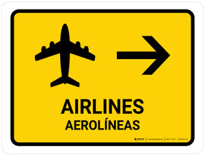 Airlines With Right Arrow Yellow Bilingual Spanish Landscape - Wall Sign